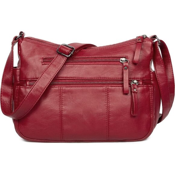 🆕 Volganik Rock PU Leather Shoulder Bag Women Red Soft Pocketbooks Purse - Picture 1 of 7